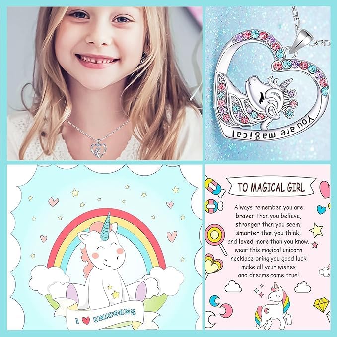 Luckilemon You are Magical Unicorn Necklace for Girls Crystal love heart Pendant Necklaces Jewelry Gifts for Girls Daughter Granddaughter Niece Birthday christmas - Image 3